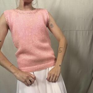 Handmade Baby Pink Knit Tank – Sleeveless Mohair-Blend Top